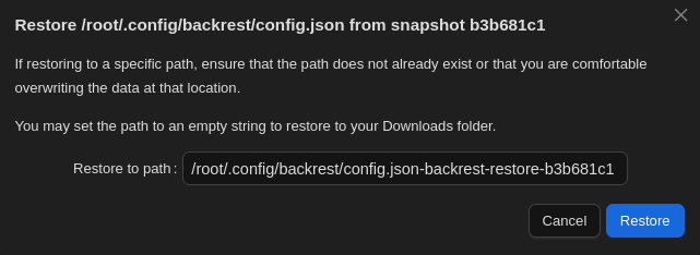 Pop-up prompting for the path where file should be restored